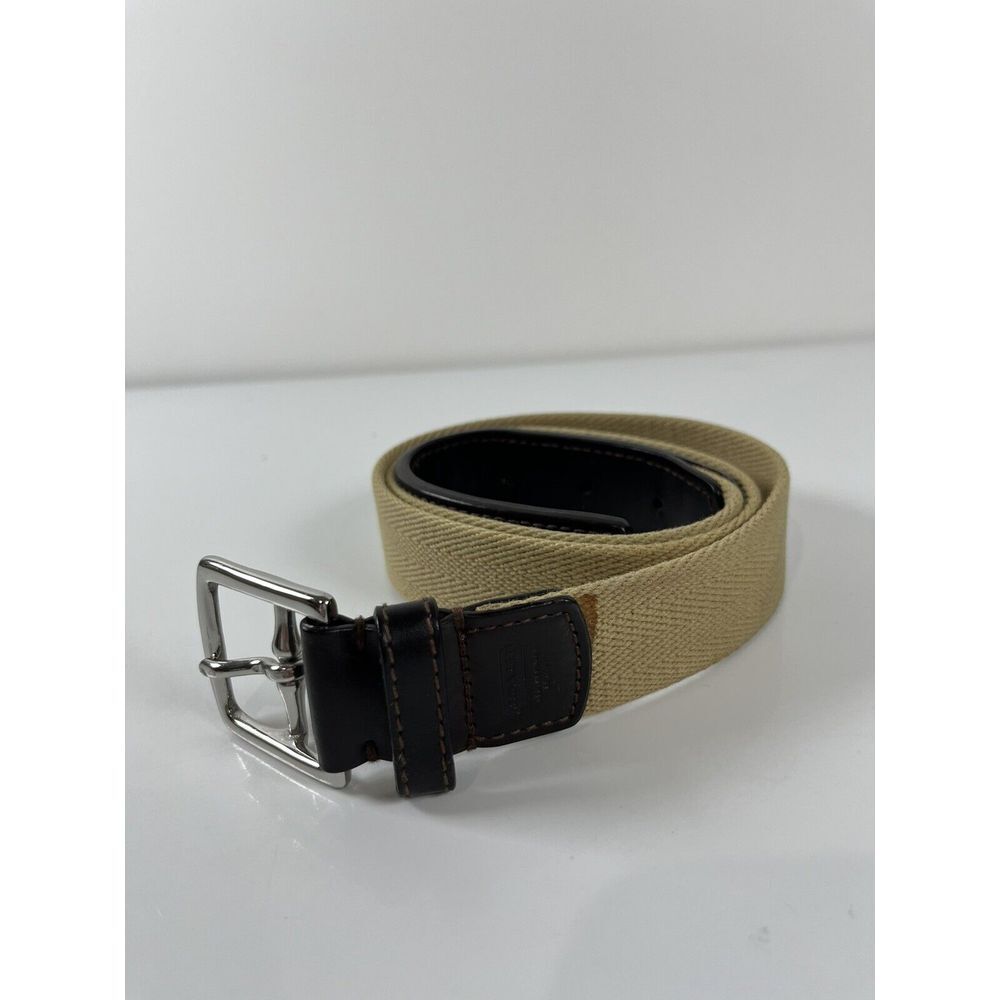 Coach Leather And Tan Woven Belt With Solid Silver Buckle  32in./ 80cm, unisex